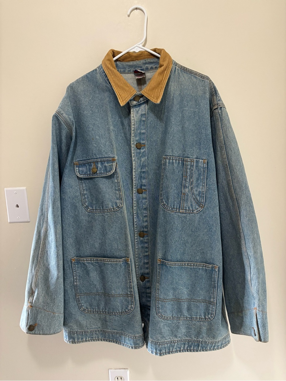 Vintage B.R.E.W. Beer Related Wares Denim Chore Jacket Corduroy Collar XL